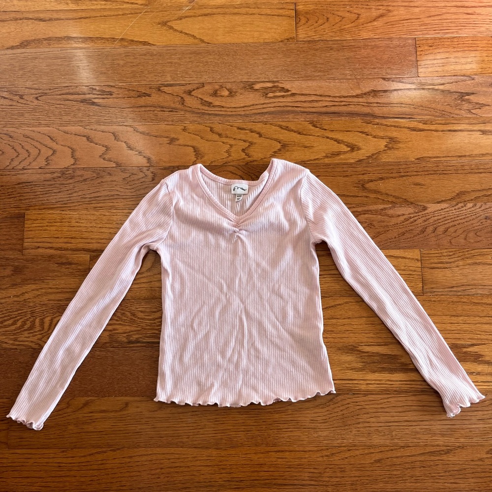 Pointelle cinched pastel pink long sleeve